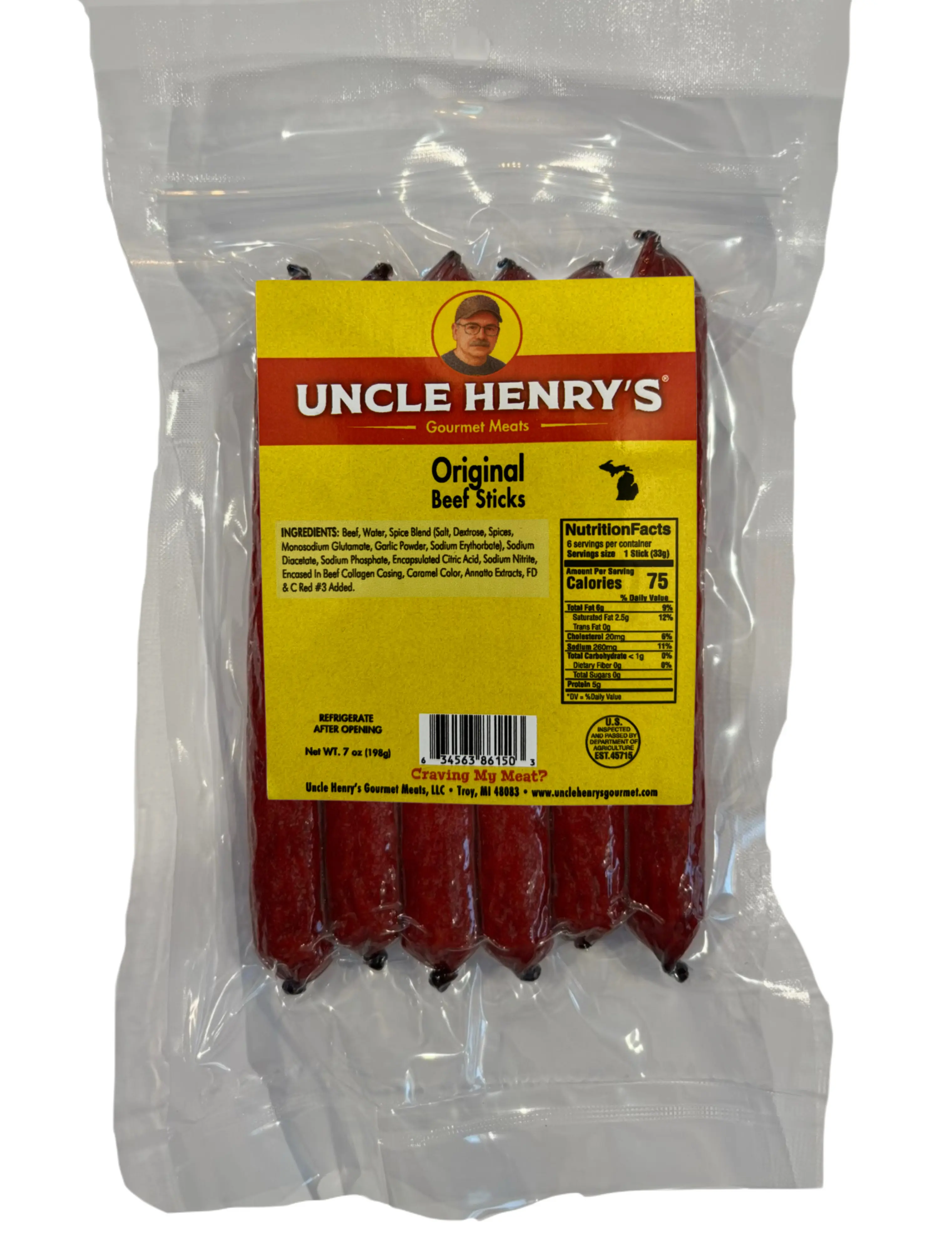 Uncle Henry's Gourmet Pure Beef Sticks - 7 oz Portable Bag, Protein-Packed Dried Meat Snacks with Hardwood Hickory Drying, Hot & Spicy, Cheese, Cherry, Teriyaki Infusions, Mid-Day Fuel for Road Trips, High Protein Treats, Protein-Packed Snack For Mid-Day