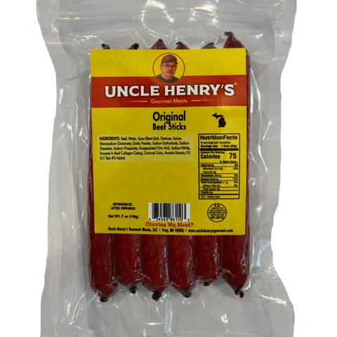 Uncle Henry's Gourmet Pure Beef Sticks - 7oz Portable Bag, High Protein Treats, 100% Hardwood Hickory Smoked, Keto Friendly, Teriyaki/Original/Smoky Bite Snacks, 12-Month Shelf Life, Road Trip Companion for Meat Lovers