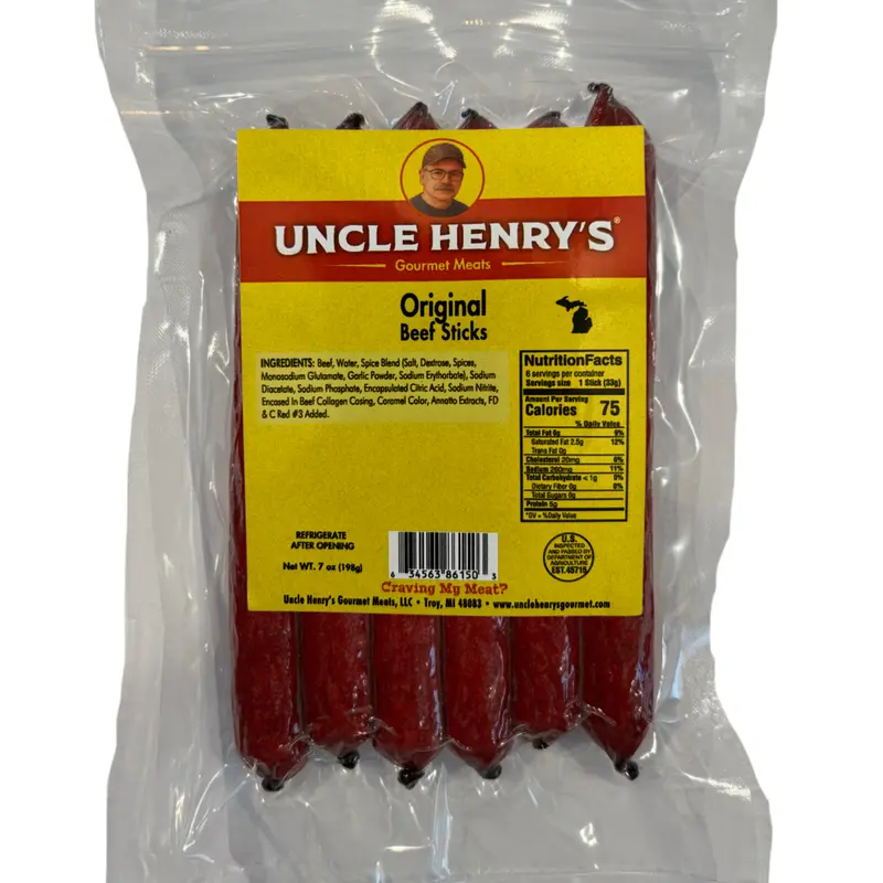 Uncle Henry's Gourmet Pure Beef Sticks - 7oz Portable Bag, High Protein Treats, 100% Hardwood Hickory Smoked, Keto Friendly, Teriyaki/Original/Smoky Bite Snacks, 12-Month Shelf Life, Road Trip Companion for Meat Lovers