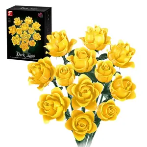 585pcs Rose Bouquet Building Block Set, Realistic Flower Model Decor, DIY Romantic Gift for Adults, Valentine's Day Halloween Christmas Artificial Roses Bouquet