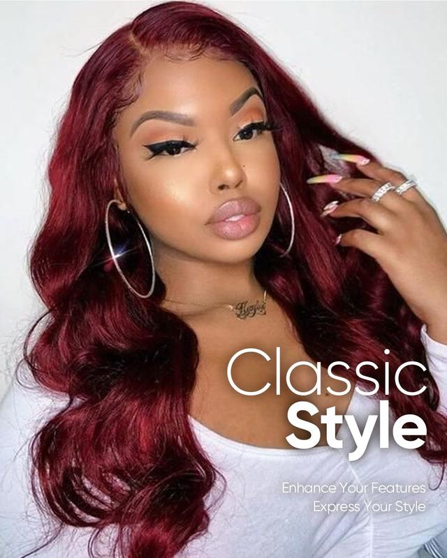 GK 32 Inch Burgundy Wig Human Hair Pre Plucked 13x6 HD Glueless Colored 99j Body Wave Lace Front Wigs 200 Density,100% Real Human Hair No Synthetic Blend No Tangle No Shedding Triple Lifespan