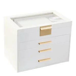 BOOVO Women's Jewelry Box, 4-Tier Jewelry Display Case, Dustproof Transparent Lid, Jewelry Organizer with Makeup Mirror, for Necklaces, Rings, Bracelets, and Earrings Storage - An Ideal Gift for Women.