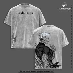 Gojo Satoru “Limitless” Double Printed Vintage Oversized Washed T-Shirt, Jujutsu Kaisen Heavy Cotton Front & Back Graphic Tee, Retro Anime Streetwear Unisex