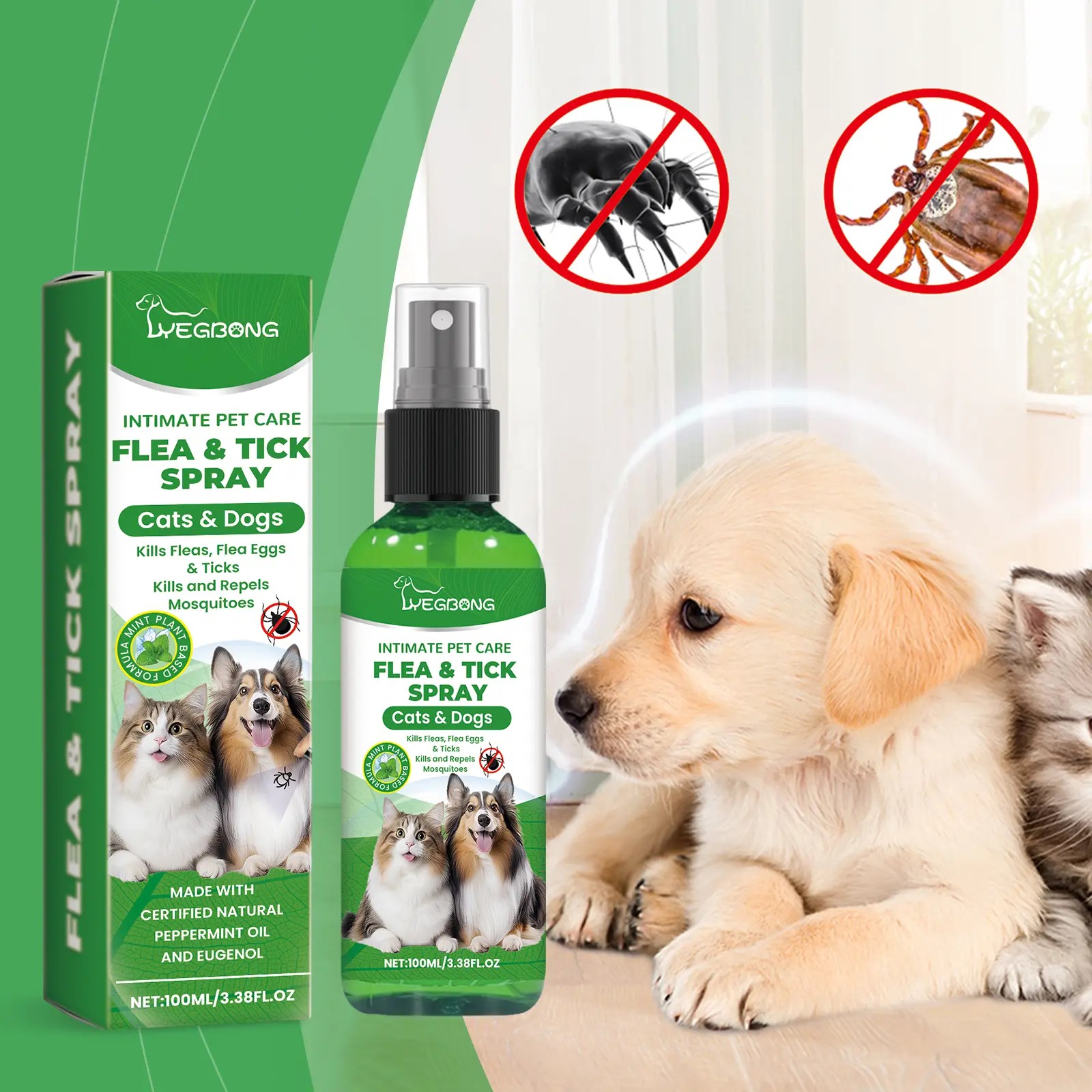 Yegbong Pet Insect Repellent Spray, Dog And Cat Hair And Skin Insect Repellent Daily Gentle Cleaning And Care Agent