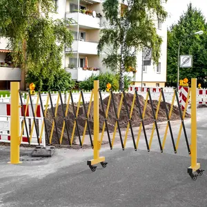 YITAHOME Metal Expandable Barricade, Folding Security Gate, Retractable Driveway Gate with Bollard, Folding Safety Barricade Yellow