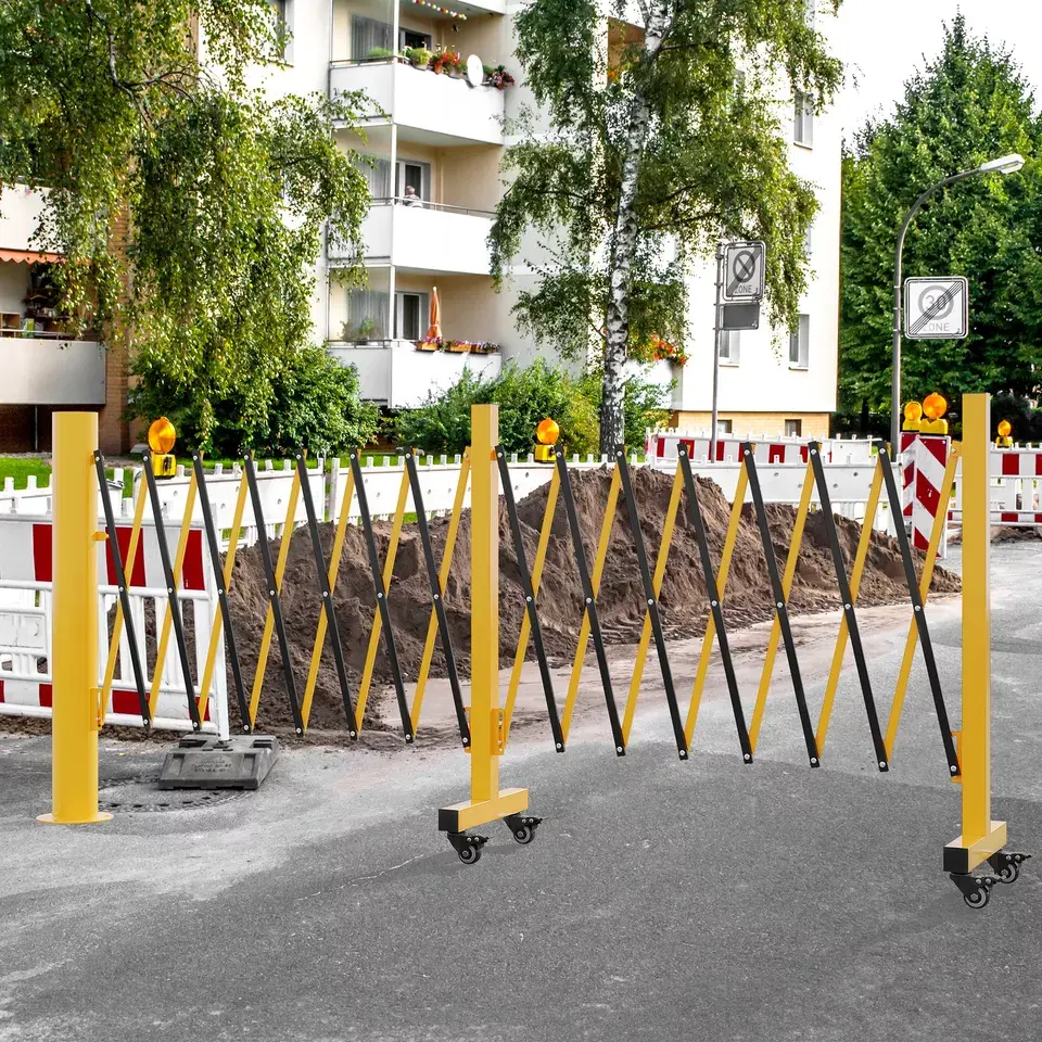 【fathersdaygift】 YITAHOME Metal Expandable Barricade, Folding Security Gate, Retractable Driveway Gate with Bollard, Folding Safety Barricade Yellow
