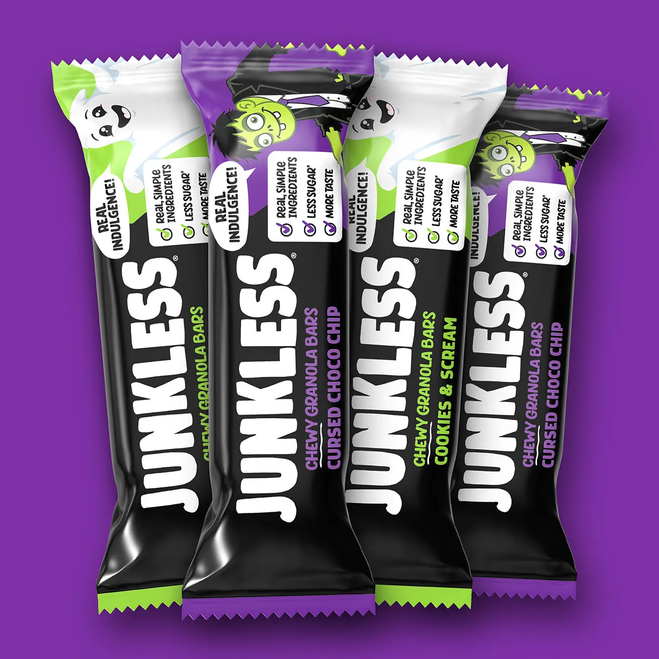 JUNKLESS Chewy Granola Bars Cursed Choco Chip + Cookies & Scream Halloween Trick-or-Treat Variety Pack