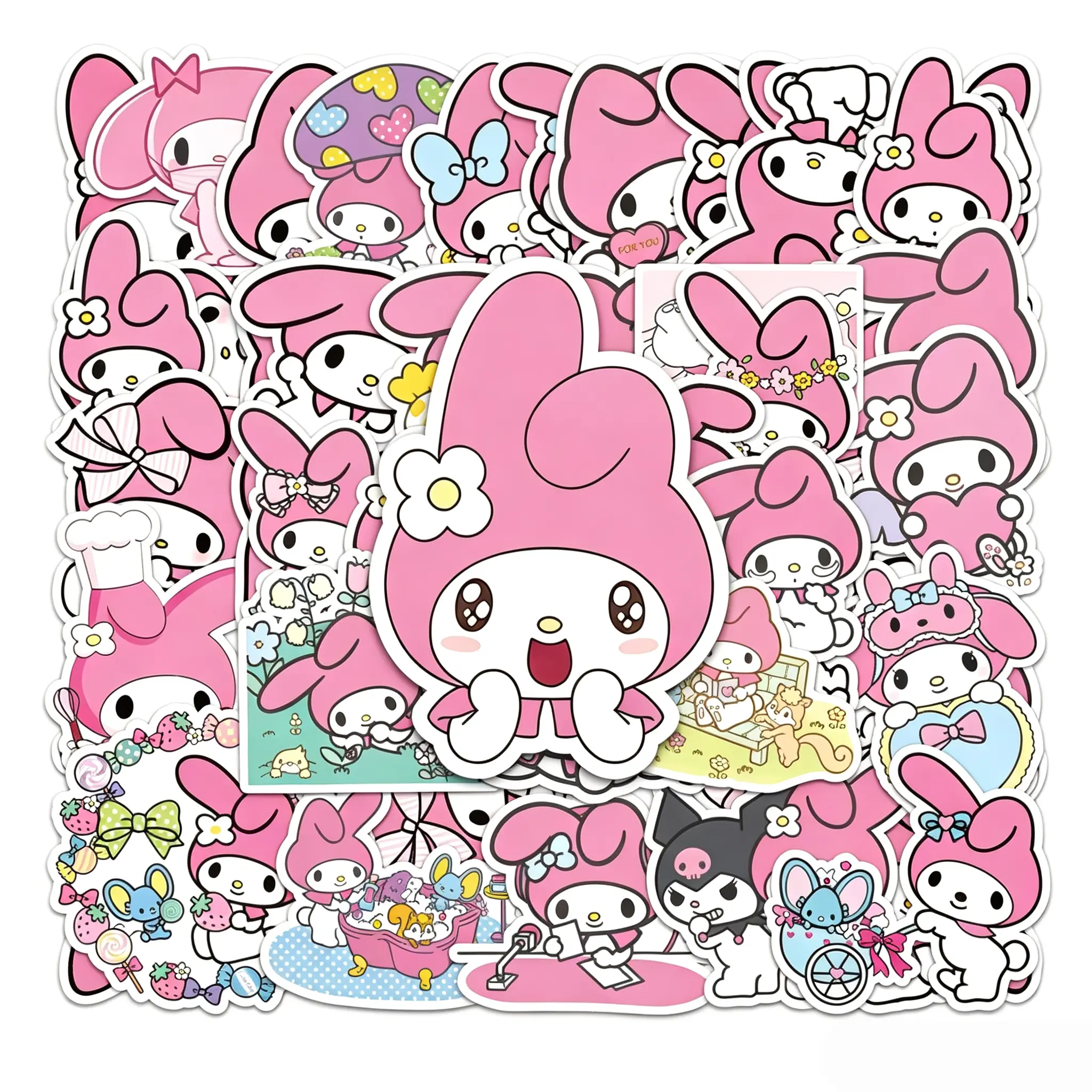 Sanrio My Melody 50-Count Character-Based Vinyl Stickers, Waterproof Removable Cute Decals for Water Bottle, Laptop, Luggage, Ideal for Teenagers (Toys & Hobbies, DIY Scrapbooking & Stamping)