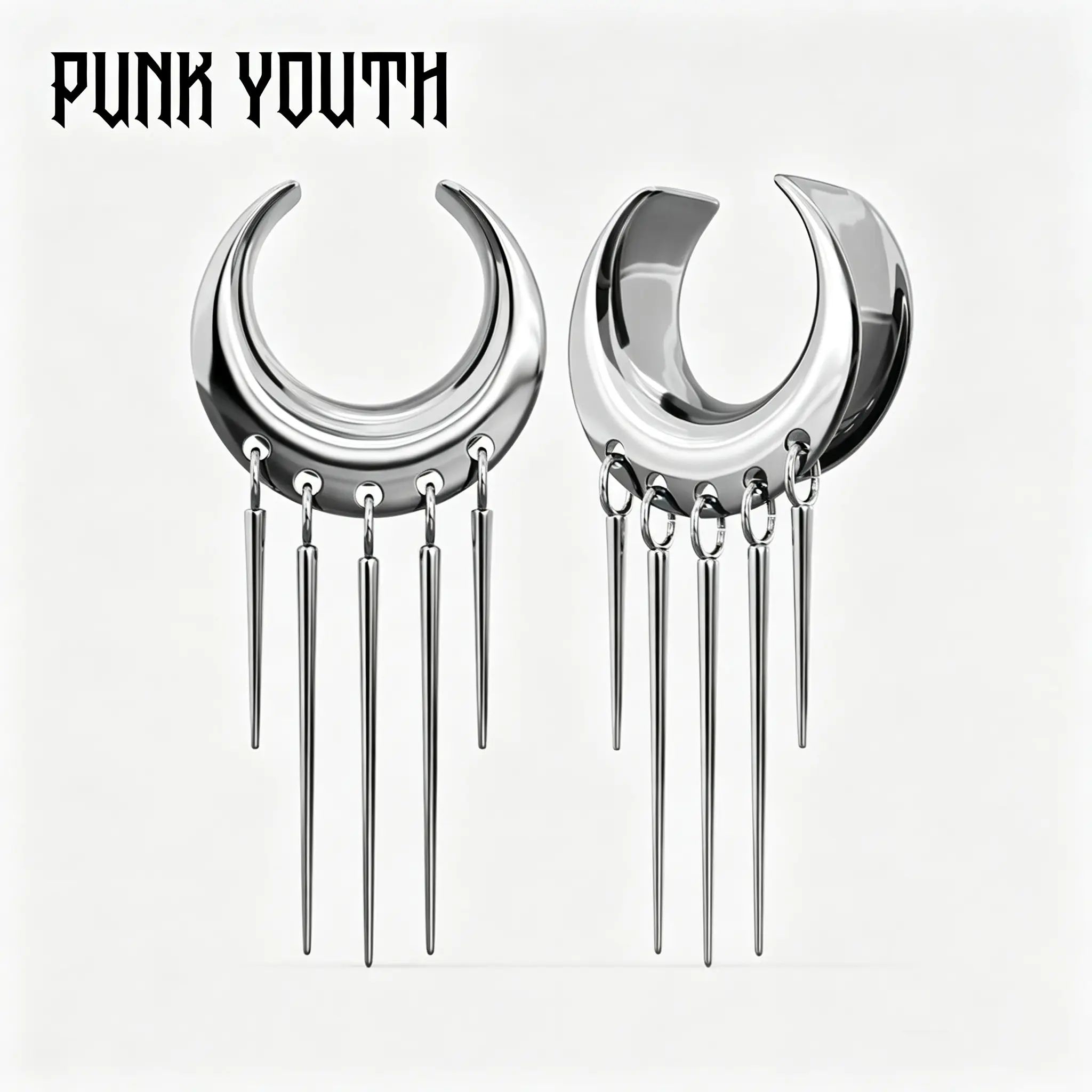 925 sterling silver post/LUNAR ECLIPSE SPIKED DANGLES/Silver Moon & Spike Huggie Earrings/ Punk Alt Aesthetic Drop Jewelry/ Gothic style styling / Punk street style / Dark-themed OOTD/Earrings, earrings accessories, ear expansion/unisex
