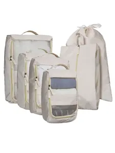 6 Pcs Handheld Travel Packing Cubes Set Mesh Luggage Organizer Pouches With Laundry Bag Drawstring Storage Bag Clothes Storage Bags For Suitcase Business Trip Vacation Men Women