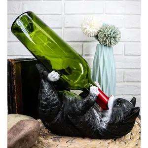 Ebros Feline Black and White Tuxedo Cat Wine Bottle Holder Caddy Figurine