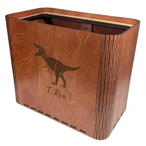 Slim Trash Can - T Rex Dinosaur - Wooden Garbage Bin
