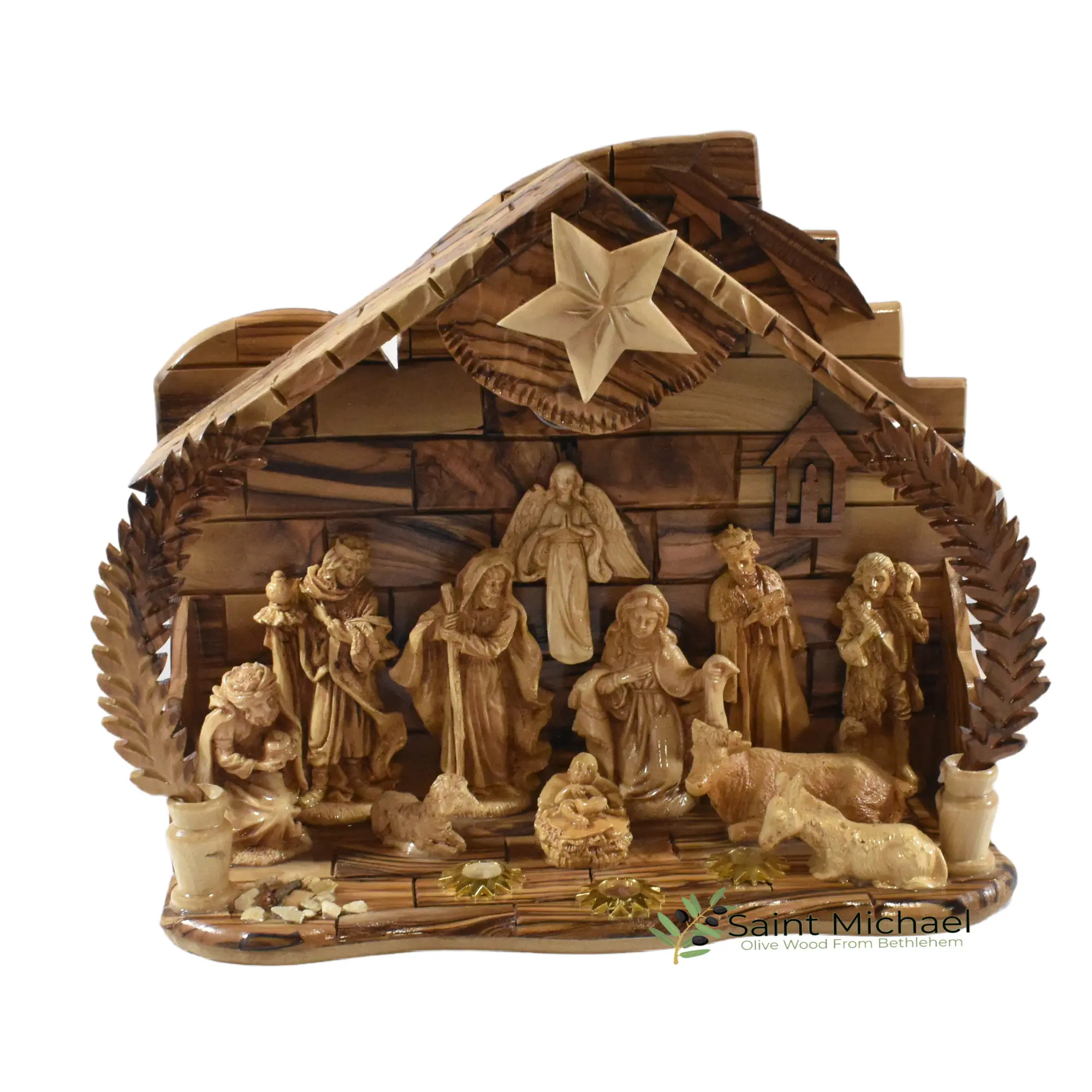 **"Handcrafted Olive Wood Nativity Set from Bethlehem – A Beautiful Christmas Display for Your Home"** Ceramic Ornaments Decor Wooden