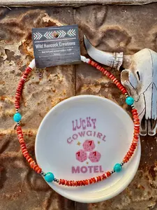 Orange Spiny Oyster Necklace/Turquoise & Navajo Pearl choker
