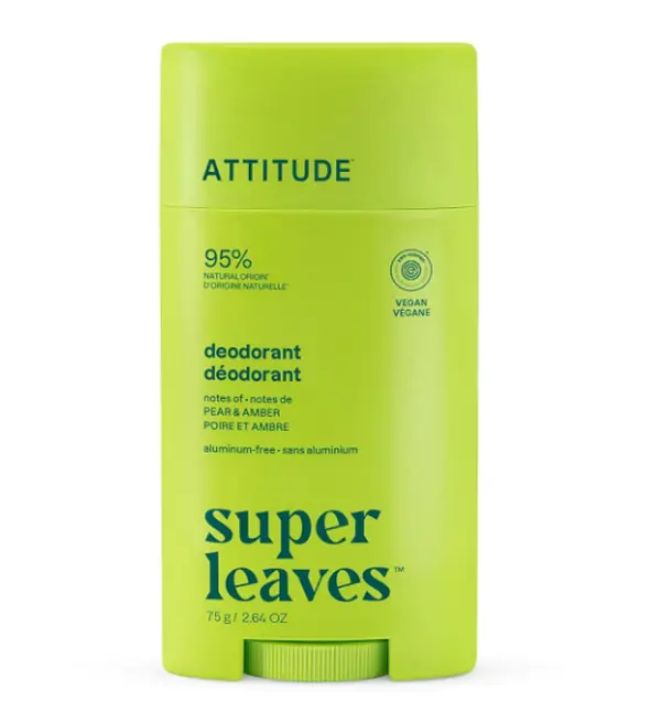 ATTITUDE Aluminum Free Deodorant, Natural Origin Ingredients, EWG Verified, Odor Control With Baking Soda, Twist & Glide, Dermatologically Tested, Vegan, Pear & Amber, 2.64 Oz