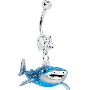 Acrylicious Attack Swimming Shark Dangle Belly Ring by Onyx O Acrylicious Attack Swimming Shark Dangle Belly Ring by Onyx O