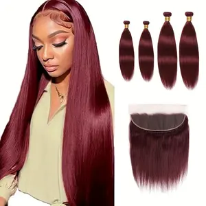 2025 NEW Fashionable 4 Bundles of 200g Mixed Human Hair Straight Bundle Extensions with 13x4 Lace Closure, 20 Inch, 60g - Includes 18, 18, 20, and 20+20 Inch Lengths for Women, Versatile Shades of Reddish-Brown to Deep Brown, Perfect for All Ethnicities,