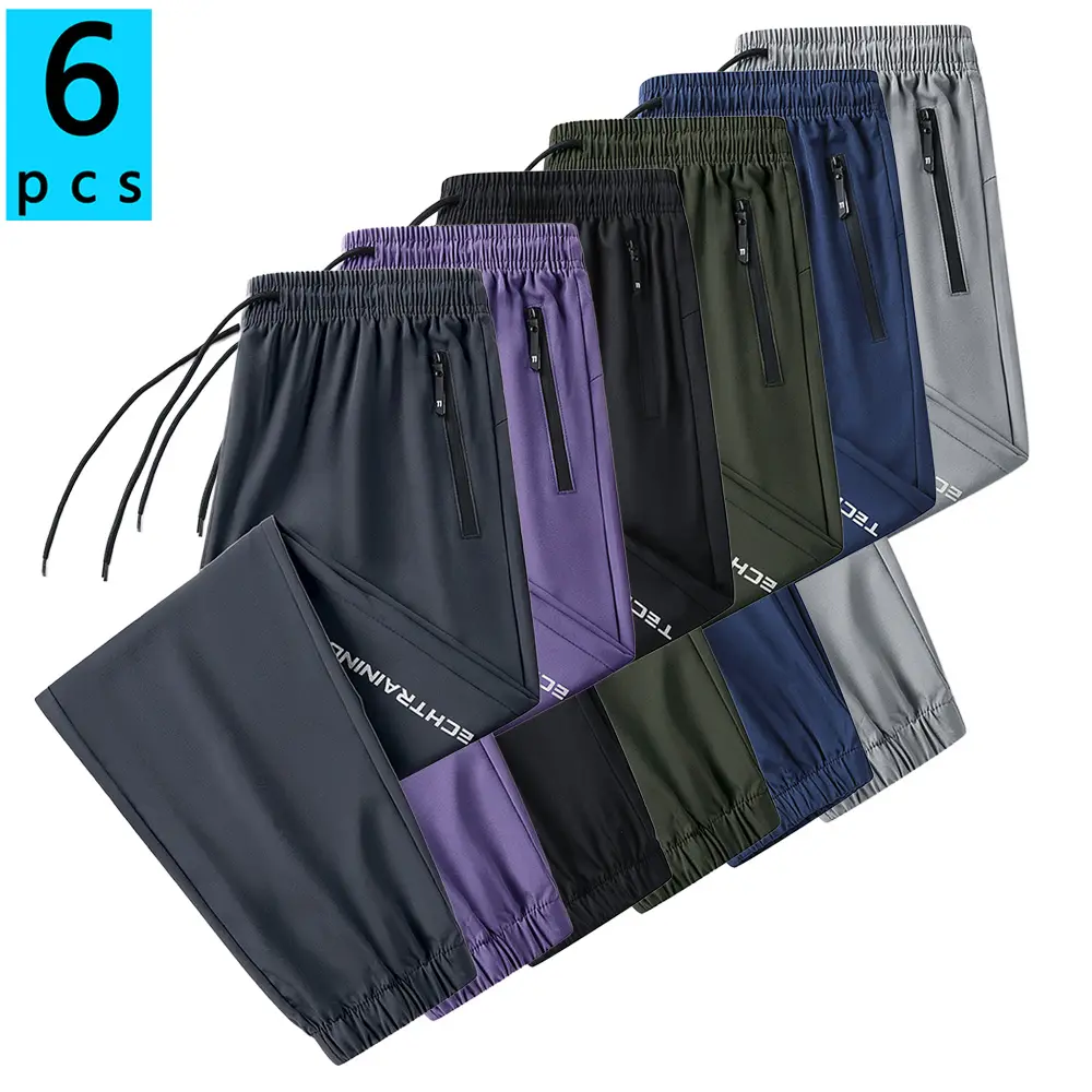 Men's Regular Fit Mid-Waist Polyester Joggers - 4/5/6-Pack Options, All Seasons, Multiple Solid Colors, Lightweight Breathable Quick-Dry Long Pants for Fitness, Multi-Sport
