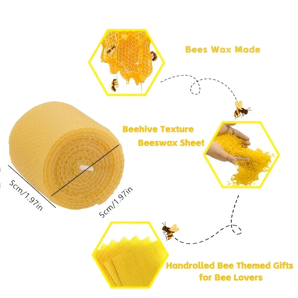 Natural beeswax pillar candle, 5×5cm, yellow beeswax candle with honeycomb texture, suitable for home decoration, weddings, ceremonies, party favors, Christmas, and Halloween gifts