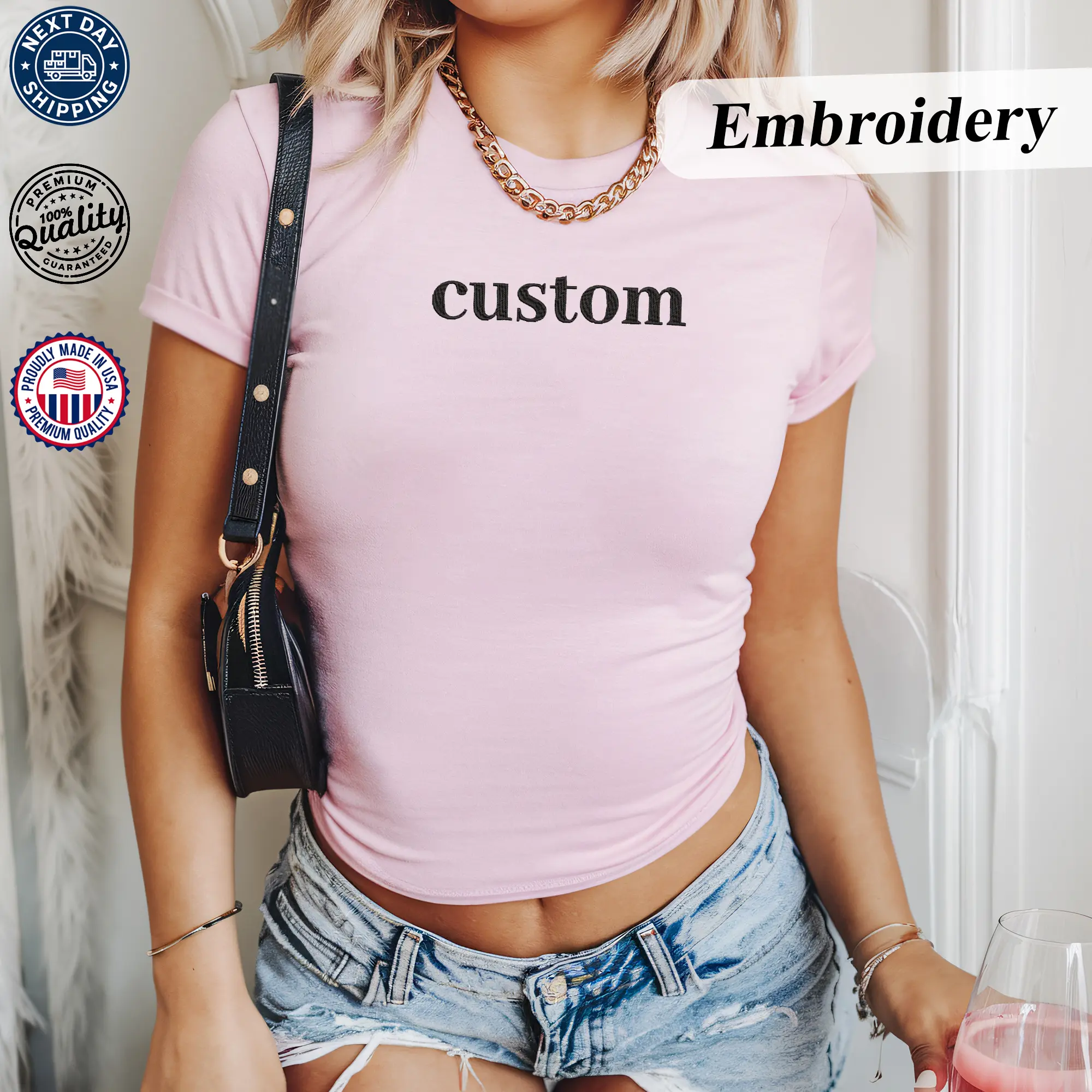Personalized Embroidered Baby Tee | Custom Text Shirt | Your Name or Quote Embroidery | Custom Gift Top | Soft Fitted Tee for Women | Minimalist Y2K Inspired T-Shirt | Unique Personal Apparel | Trendy Embroidered Crop T-Shirt