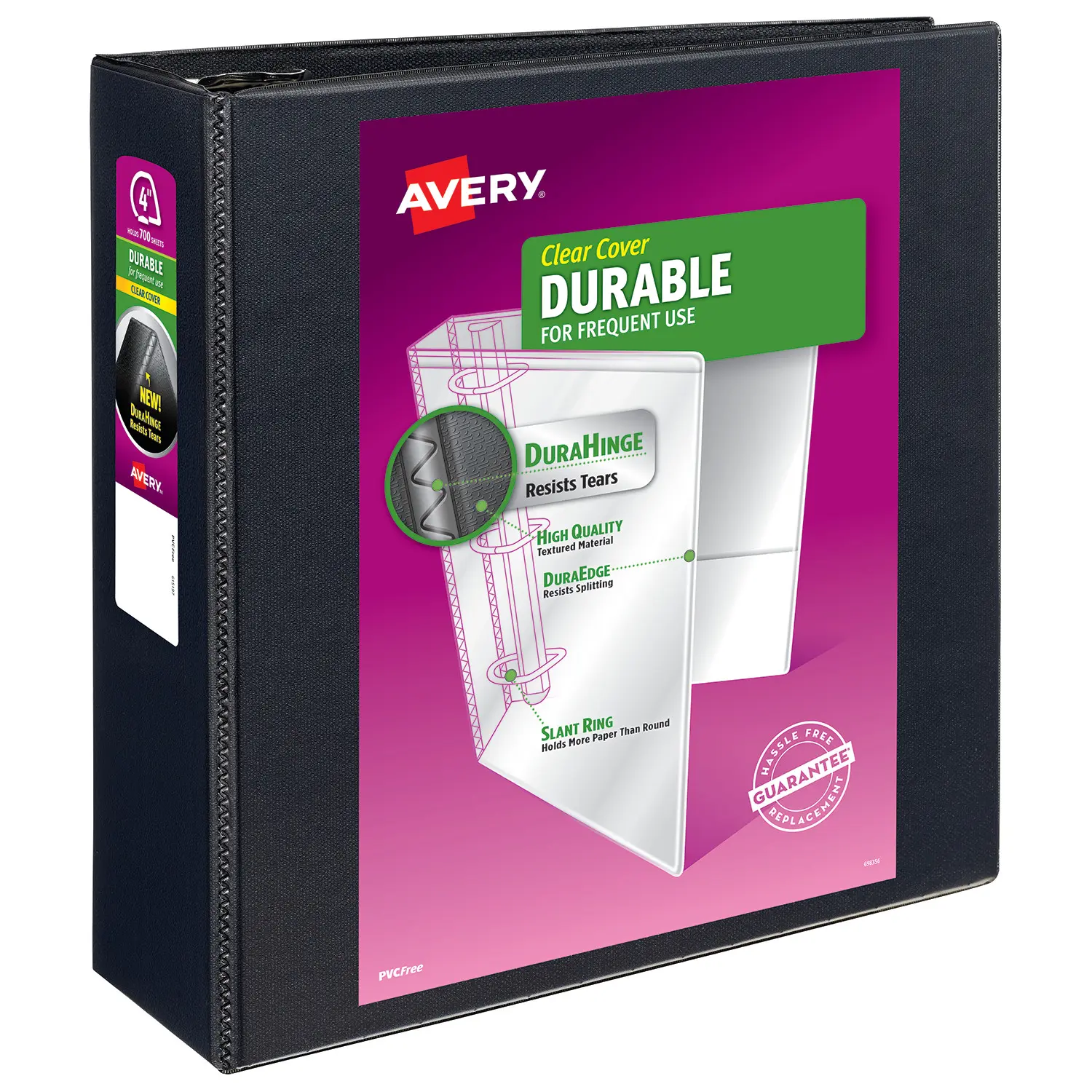 Avery Durable View 3 Ring Binder, 4"  EZD Rings, 1 Black Binder (09800)
