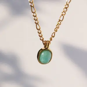 Natural Amazonite Necklace with Stainless Steel Chain, Gift for Her