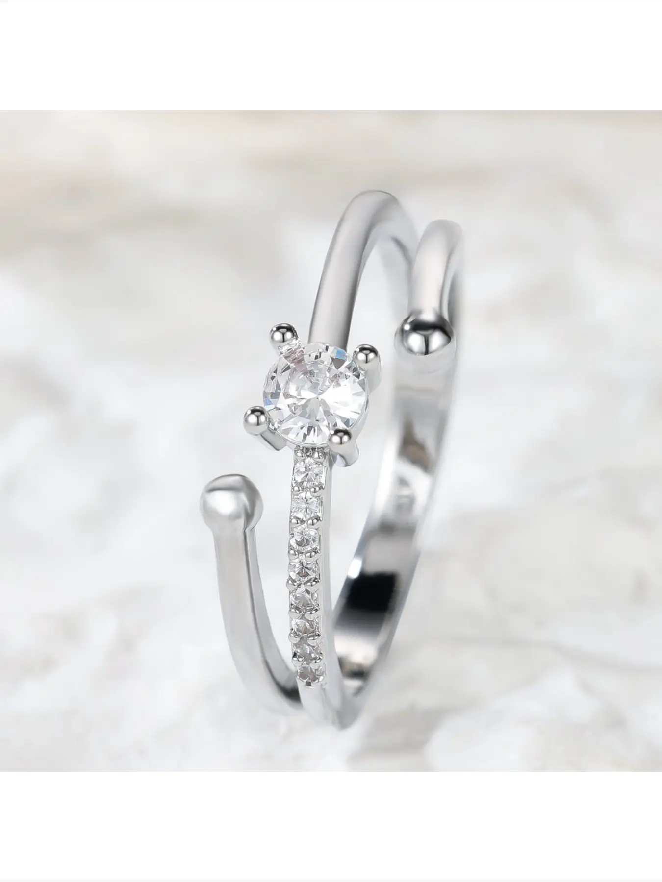 Hot Selling Minimalist Double Layer Open Single Diamond Ring For Women Light Luxury Paved Diamond Adjustable Ring Unique Design Versatile Daily Wear Finger Ring Jewelry Rings