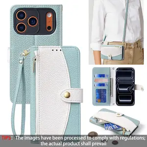 Color-blocked crossbody flip wallet phone case, Casing, compatible with iPhone 17 Pro Max, 16E, 15 Pro, equipped with card pouch, card holder and card slot, shockproof protective cover with durable design, perfectly suitable for daily use