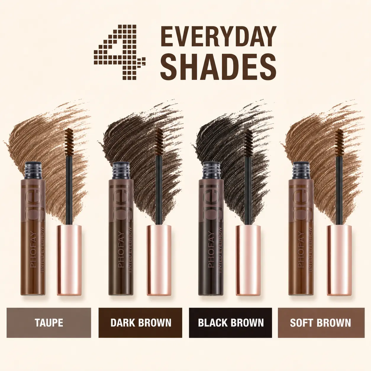 PHOFAY Tinted Brow Gel, Waterproof Long Wear Eyebrow Mascara for Fuller Fluffy Natural Brows, Precision Brush Brow Definer to Shape, Fill & Style Sparse Brows, Smudge Resistant Makeup
