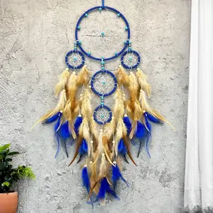 Handmade Feather Dreamcatcher with Vibrant Blue Feathers, Native American Style, Perfect for Christmas, Room Decor, Wedding Decor
