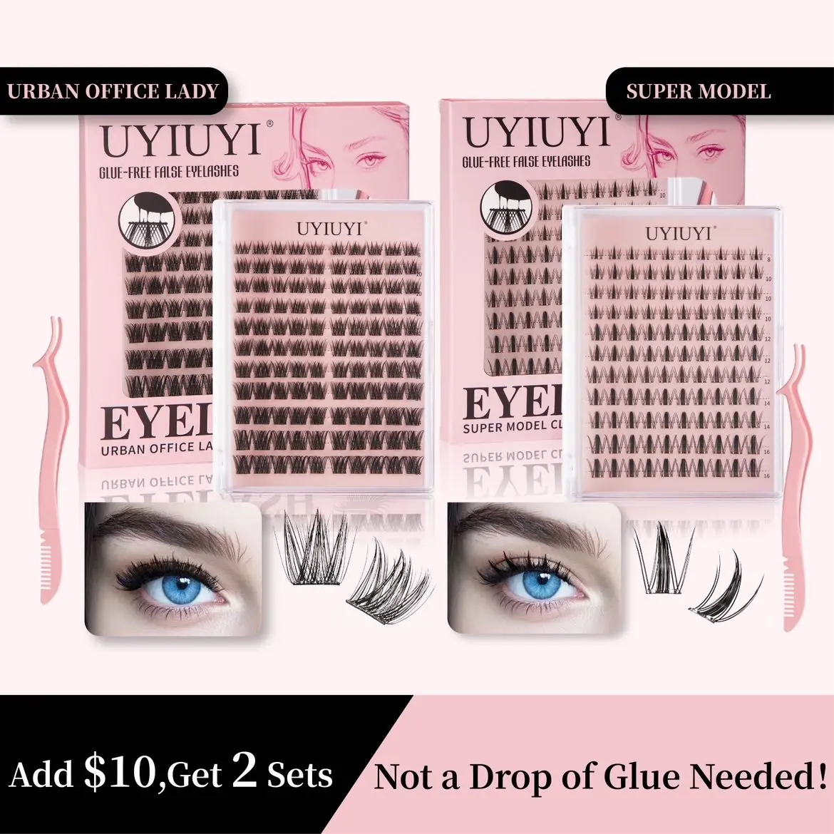 UYIUYI  False Eyelashes Urban Office Lady Super Model 110 CLUSTERS  10-Second Application! Natural "Born-With-It" Look  8-18mm Manga C Curl - Wide Span DIY Eyelash | Waterproof & Sweatproof Spiky Wet-Look for Trendsetters