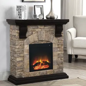 Electric Fireplace Mantel Package, 48 inch Freestanding Stone Fireplace Heater TV Stand with Remote Control, 7 Flame Brightness Settings, 750W/1500W,New