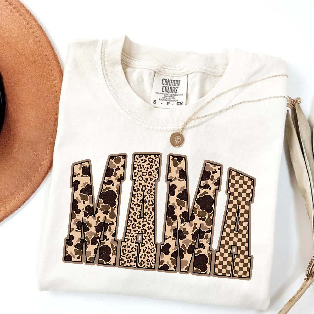 Comfort Colors Western Mama Graphic Tee, Soft Cotton Shirt with Leopard, Cow & Checkered Print, Casual Crew Neck Top, Western Tops, Fitted, Rodeo Mama Style, Checkerboard Typography, Relaxed Fit, Animal Print, Shortsleeve, Mum, Aesthetic, Everyday, Tshirt