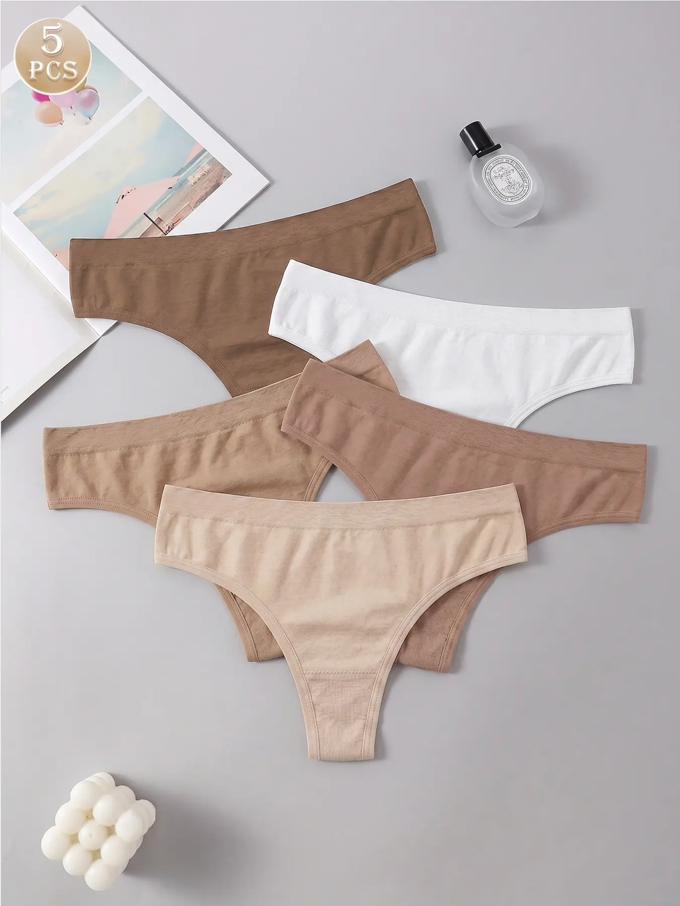 5 Seamless Women's Thongs, Maillard Shade - Soft and Comfortable Nylon Blend Underwear, Brown, Low Waist, Elastic Fit, Opaque, Comfortable Panties | Minimalist Style | Stretch Nylon Blend, Soft Comfy Underwear