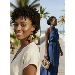 Locsanity Island Queen Silhouette Wood Earrings - Jamaica Edition, Hypoallergenic Jamaican-Style Afro Style Ornate Multi-Colored Ethnic Earrings, Caribbean-Inspired Festival Glam Contemporary Cultural Jewelry, Jamaican-Style Earrings