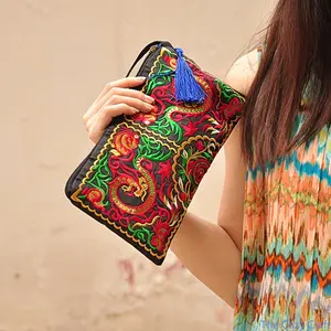 Ethnic Embroidered Long Wallet Vintage Large Capacity Clutch Purse For Women Elegant Evening Bag Phone Card Coin Holder Bohemian Stylish Hand Pouch For Wedding Party Night Out Daily Dating outdoorfun