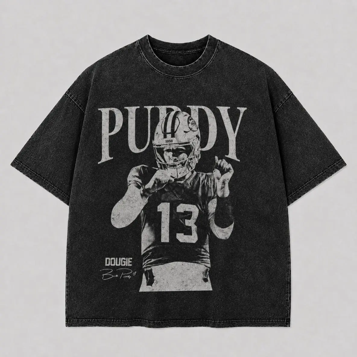 Brock Purdy Vintage Football Graphic Shirt, Retro 90s Quarterback Tee, Unisex Washed Game Day T-Shirt, Classic American Football Streetwear, Fan Gift for Him Her
