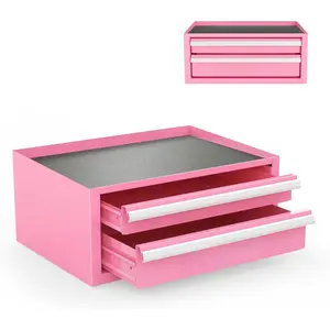 12.5" Mini Tool Box with 2 Drawers & 1 Open Top Storage, Small Metal Tool Chest with PVC Liners & PP  Pads, Cold Rolled Steel Toolbox with Drawer Liners &  Tabs -  Ribbon
