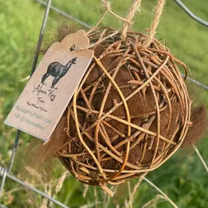 Globe Grapevine Hummingbird Bird Nest Starter, Nesting Balls, Raw Alpaca Fiber, Nature Lover Gift, Present for Mom, Gift for Dad, Bird gift