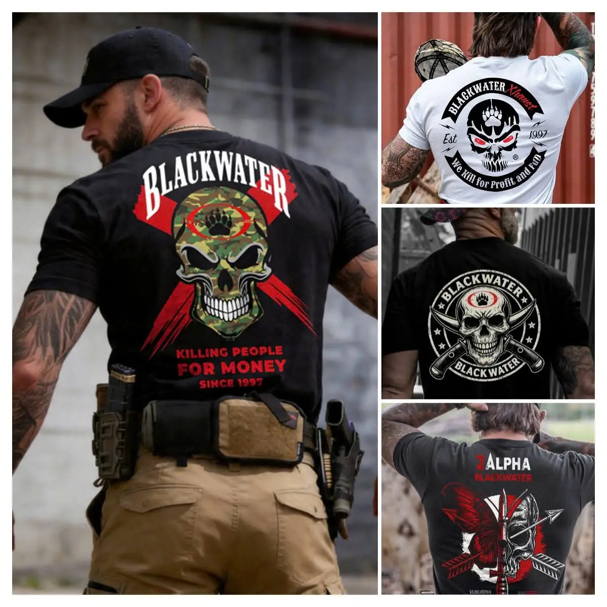 [Collection] Iron Tactical Blackwater Since 1997 Graphic T Shirt Men's Retro Tactical Private Military Contractor Camo Skull Graphic Tee Outdoor Sports Apparel Gift Men