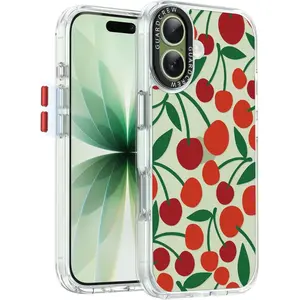 for iPhone 17 Case, [Crashproof 11FT Military-Grade Drop Protection] [Anti-Yellowing&Anti-Peel Off] Slim Clear Shockproof TPU Bumper Phone Cover for iPhone 17-Cherry