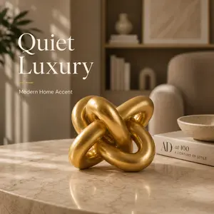 Abstract Knot Resin Sculpture, Modern Coffee Table Decor, Minimalist Living Room Accent, Gold Black White Statue