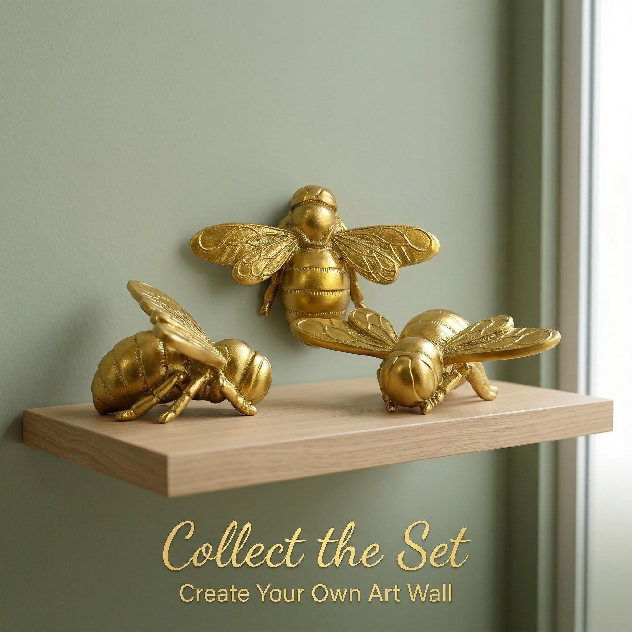 Vintage gold bee wall sculpture, resin bumblebee art piece for gallery walls, classic-style office study decoration, creative nature-inspired home decor, sophisticated room aesthetic, 1 pc bee ornament