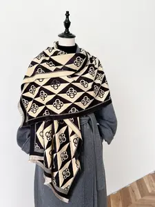 Boho Style Geometric Pattern Fringe Trim Shawl, Casual Soft Warm Scarf for Fall & Winter, Fashion Accessories for Women & Girls