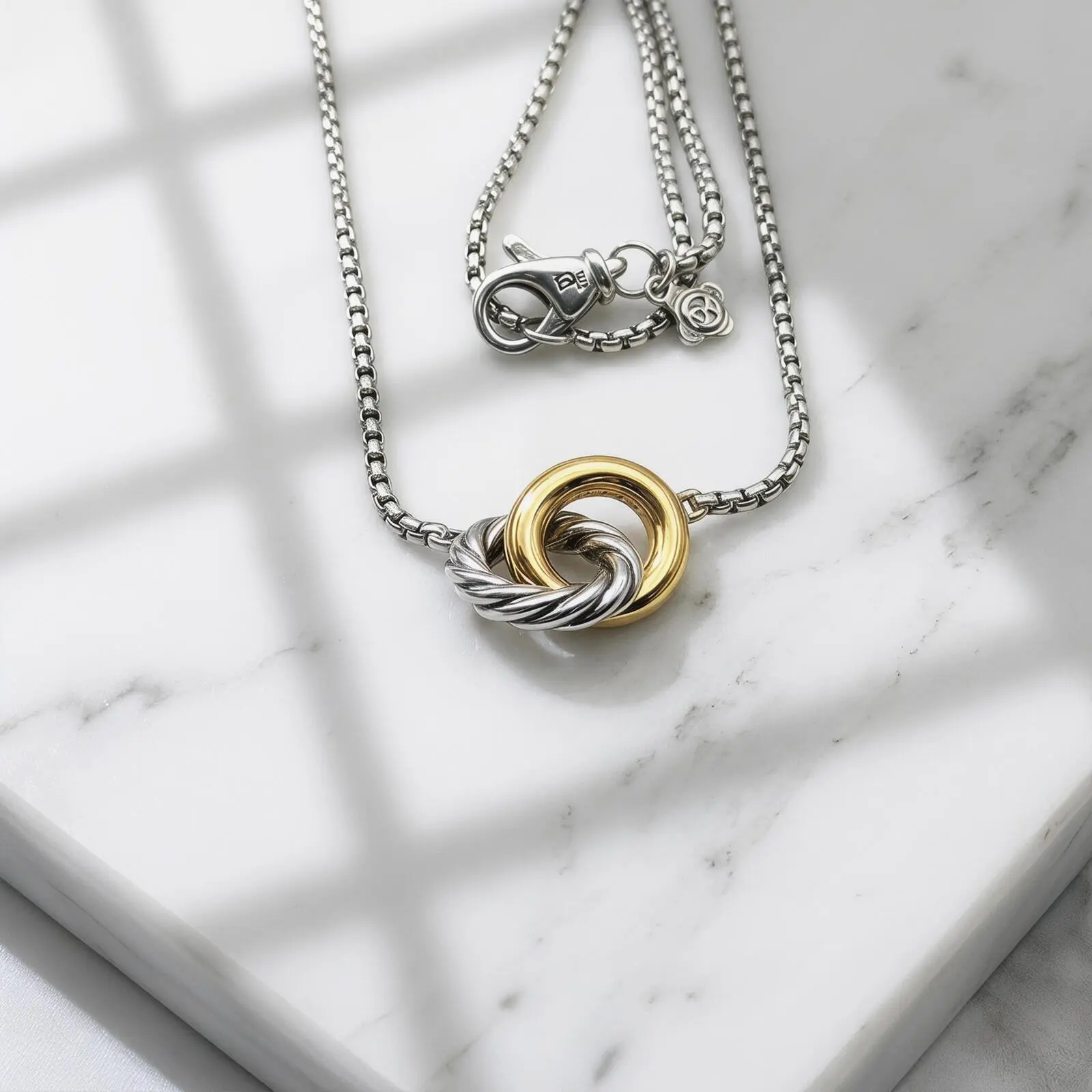 2025 New Arrival Authentic S925 Sterling Silver Color-Separation Double Ring Pendant Necklace, Unisex Luxury Artificial Gemstone Fine Jewelry Gift For Men Women, Chain Necklace, Adults, Male, Elegant, No Warning Applicable, Two Tone Pendant