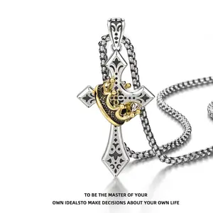 [2025 New Products] Crown Cross Necklace,Personalized,Versatile, Stylish DesignNecklace,Stainless steel Mens Cross Necklace 24Inch Silver Color Plated Crown Dainty Cross ChainPendant Jewelry Gift