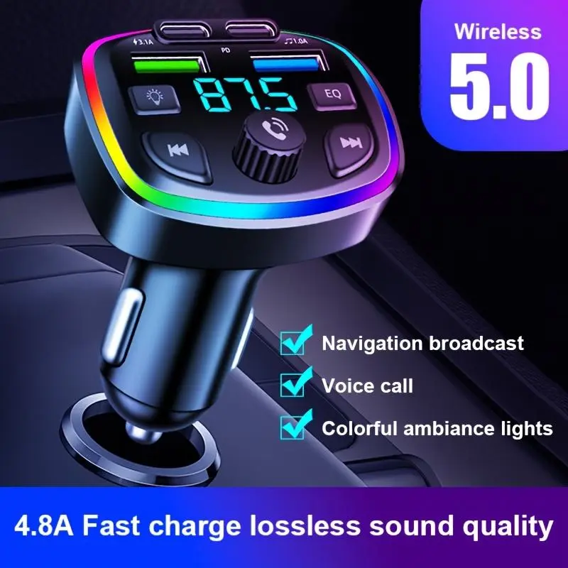 The New Bluetooth Car Bluetooth Mp3 FM Transmitter Comes with A 3.1A Bluetooth Dual USB Car Charger