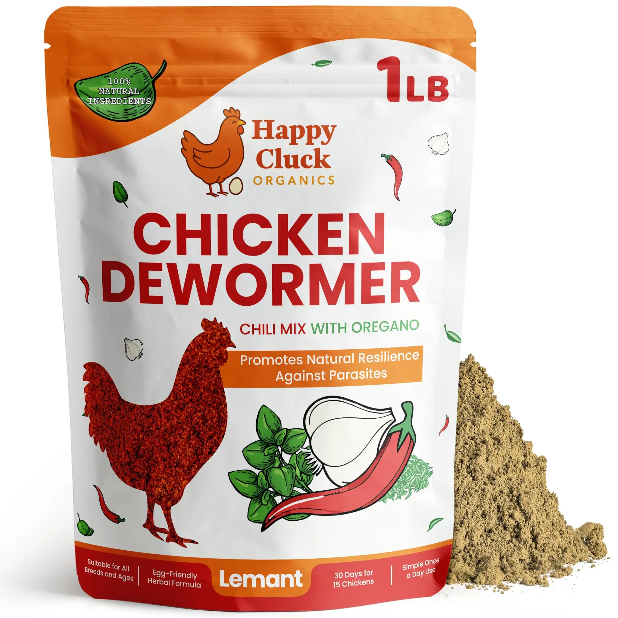 Natural Chicken Dewormer Chili Mix Powder (1 lb Bag) - Herbal Poultry Parasite Support for Backyard Laying Hens, Egg-Safe Farm Animal Health Wormer