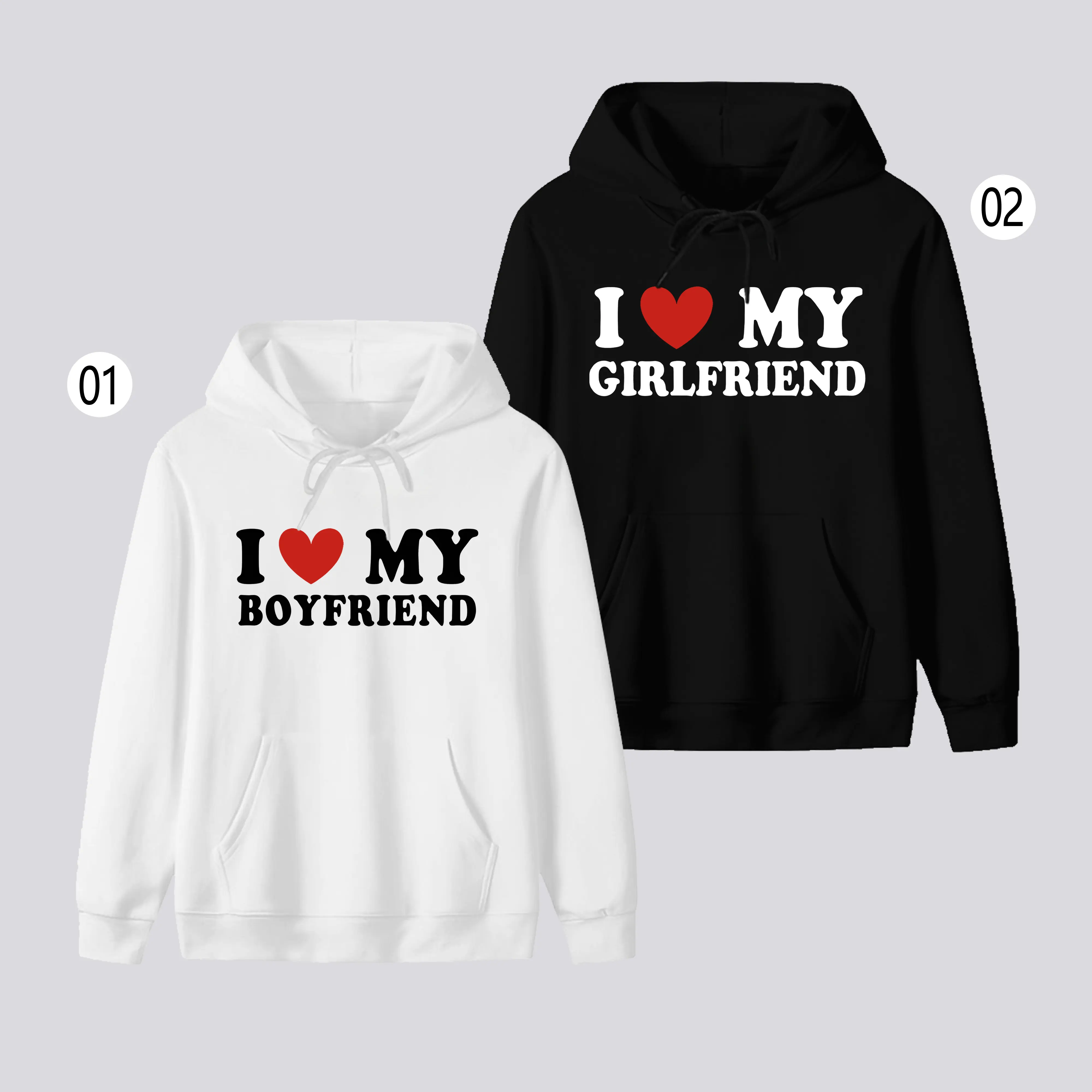Couple Cotton Pullover Hoodie - I Love My Girlfriend/Boyfriend Gift, Cozy Stylish Everyday Wear, Sports & Outdoor Clothes, Sweatshirts, Menswear Garment, Classic, Gifts For Boyfriend, Boyfriend Gifts