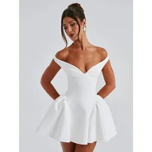 2024 Winter New Fashionable Elegant Off-Shoulder Bustier Tight Waist Design Gathered Party Puff Dress